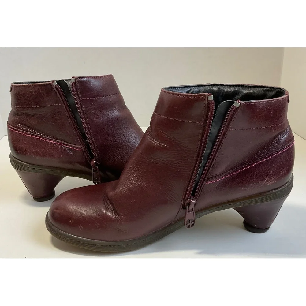 Dr. Martens Jenna Dia Burgundy Leather Button Ankle Boots Womens Size 7